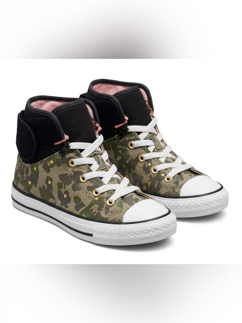 Girls Converse Camo Lace High Tops Size 2 | Kids High-Top Sneakers w/ Side Zip